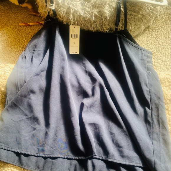 -ANTHROPOLOGIE-(S) MARINE BLUE CAMI TOP W/SPAGHETTI STRAPS AND WHITE EMBROIDERY - Picture 3 of 8
